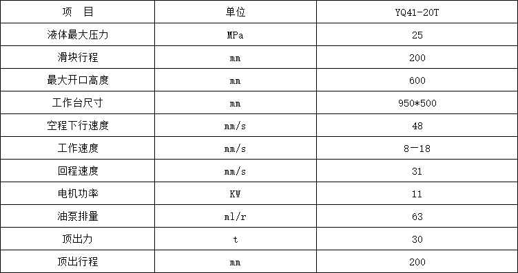 20噸單柱液壓機參數(shù)